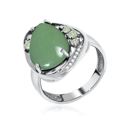 Купить кольцо из серебра с нефритом и фианитами в интернет-магазине KRASNOE