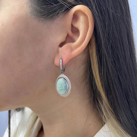 Серьги из серебра с амазонитами 2340370966 от KRASNOE, металл Серебро, вставка Амазонит
