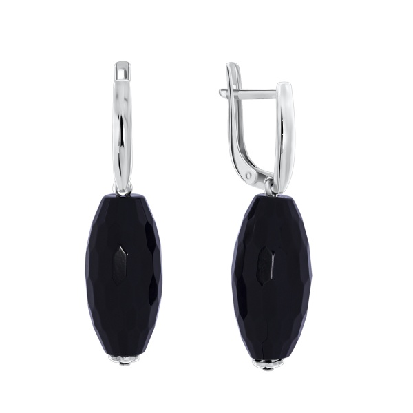 Серьги из серебра с ониксами 2340430307 от KRASNOE, металл Серебро, вставка Оникс