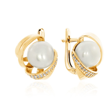 Серьги из серебра с жемчугами и фианитами со скидкой