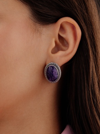 Серьги из серебра с чароитами 2310460956 от KRASNOE, металл Серебро, вставка Чароит