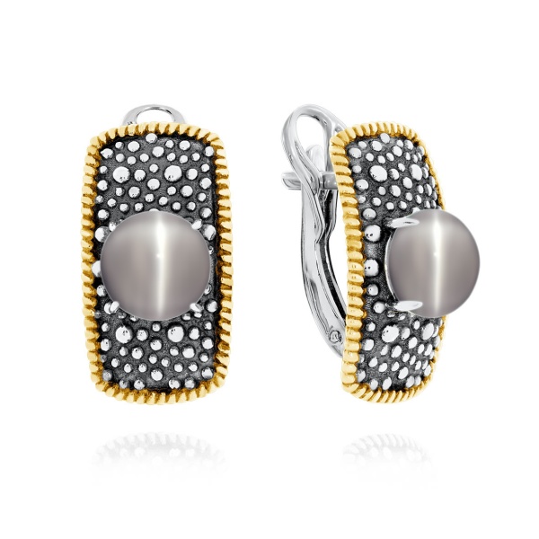 Серьги из серебра с имитацией кошачьего глаза 2317261751-21 от KRASNOE, металл Серебро, вставка Кошачий глаз