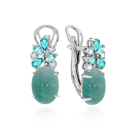 Серьги из серебра с амазонитами и фианитами