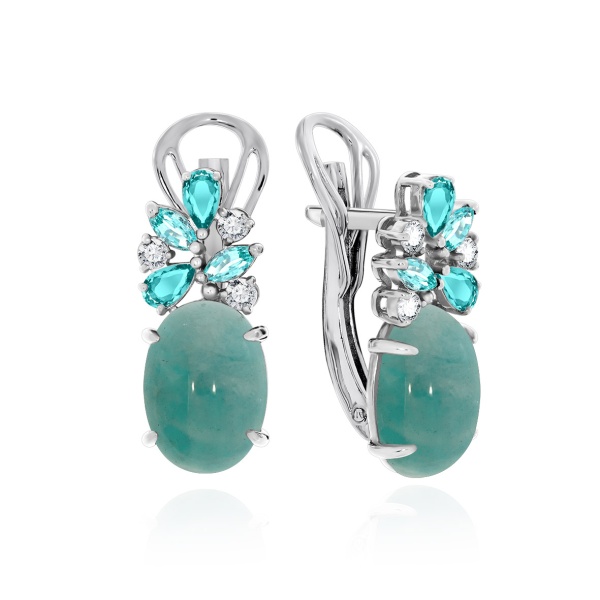 Серьги из серебра с амазонитами и фианитами