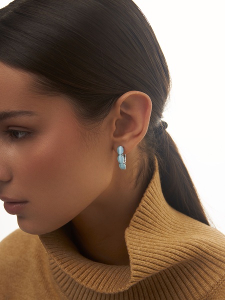 Серьги из серебра с кошачий глазами 2340265159 от KRASNOE, металл Серебро, вставка Кошачий глаз