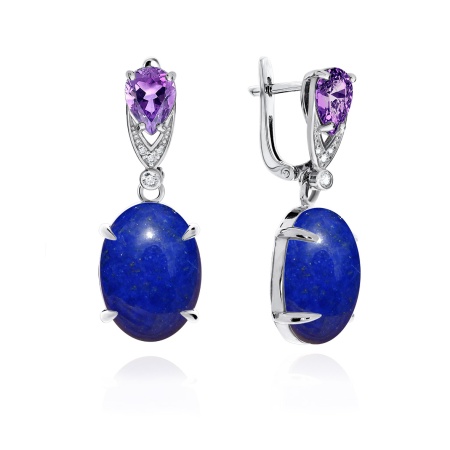 Серьги из серебра с лазуритами и фианитами 2340472315л-92 от KRASNOE, металл Серебро, вставка Лазурит