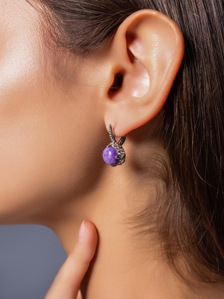 Серьги из серебра с чароитами в ювелирном интернет-магазине