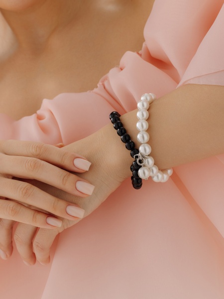 Купить браслет из серебра с жемчугами и агатами