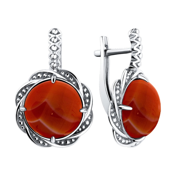 Серьги из серебра с сердоликом со скидкой