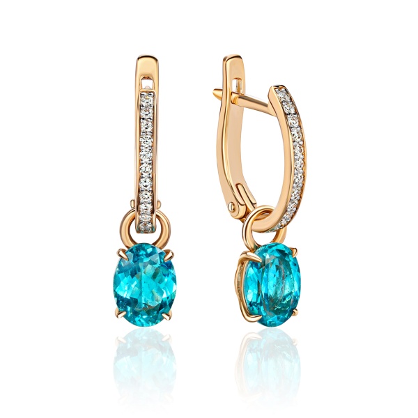 Серьги из золота с апатитами и бриллиантами