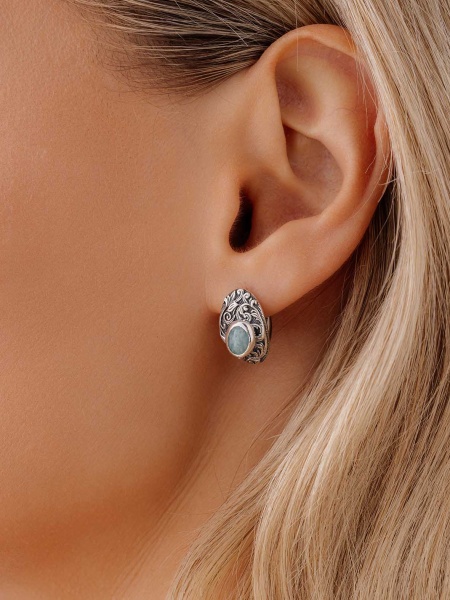 Серьги из серебра с амазонитами 2310371369 от KRASNOE, металл Серебро, вставка Амазонит