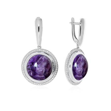 Серьги из серебра с чароитами и фианитами 2340460964л от KRASNOE, металл Серебро, вставка Чароит