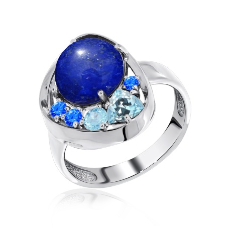 Купить кольцо из серебра с лазуритом, ситаллами и фианитами в интернет-магазине KRASNOE