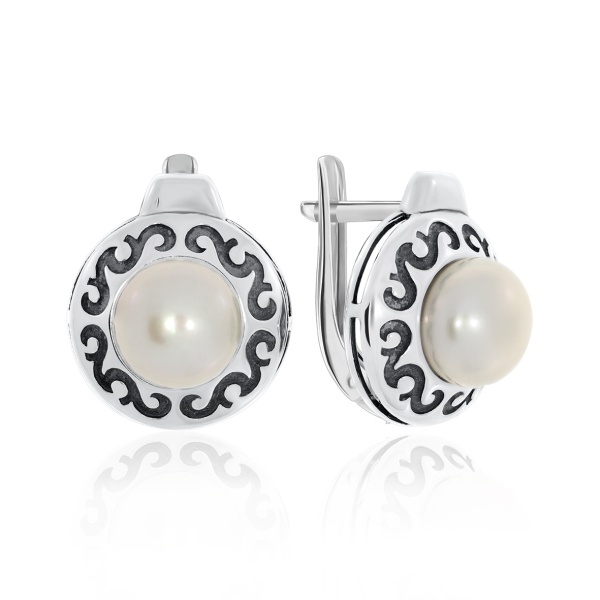 Серьги из серебра с жемчугами 2310050865 от KRASNOE, металл Серебро, вставка Жемчуг