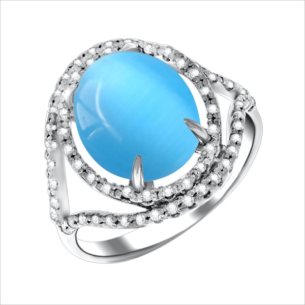 Кольцо из серебра с кошачим глазом и фианитами со скидкой Кольцо из серебра с кошачим глазом и фианитами со скидкой