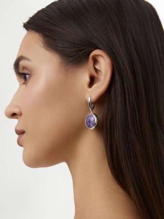 Серьги из серебра с чароитами 2340460396 от KRASNOE, металл Серебро, вставка Чароит