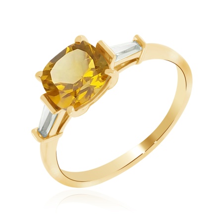 Кольцо из серебра с цитрином и фианитами со скидкой