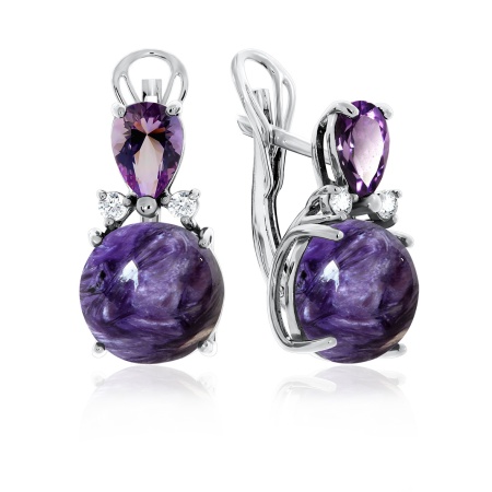 Серьги из серебра с чароитами и фианитами 2340460935-92 от KRASNOE, металл Серебро, вставка Чароит