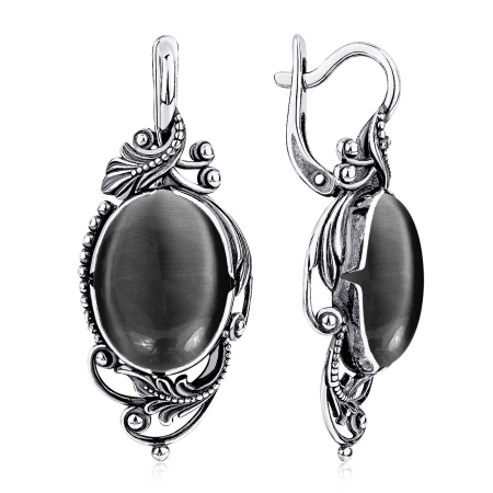 Серьги из серебра с кошачий глазами 2310265097-21 от KRASNOE, металл Серебро, вставка Кошачий глаз