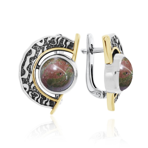 Серьги из серебра с яшмой 2317302390 от KRASNOE, металл Серебро, вставка Яшма