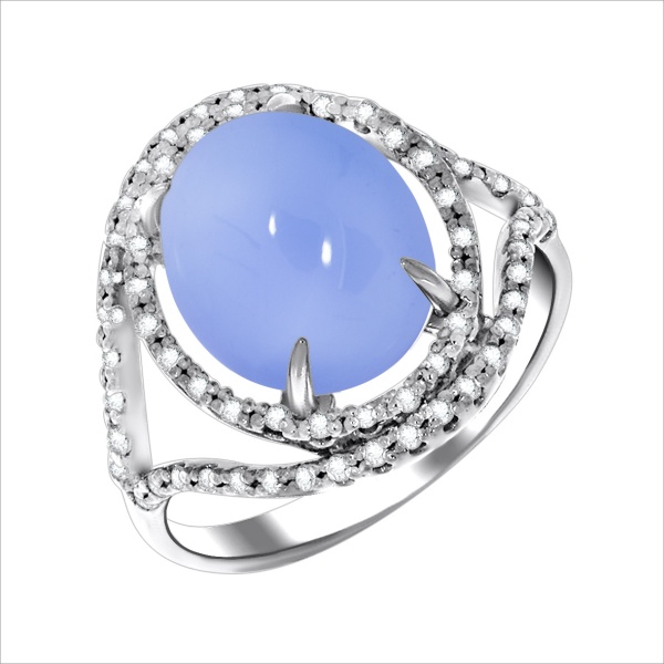 Кольцо из серебра с халцедоном и фианитами со скидкой