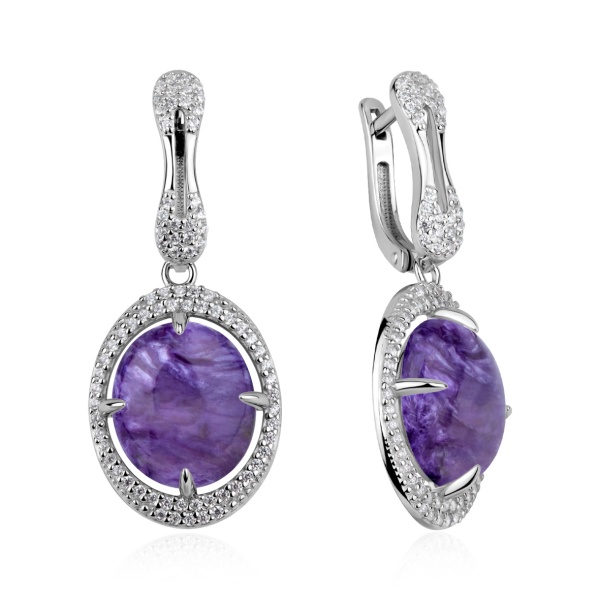 Серьги из серебра с чароитом
