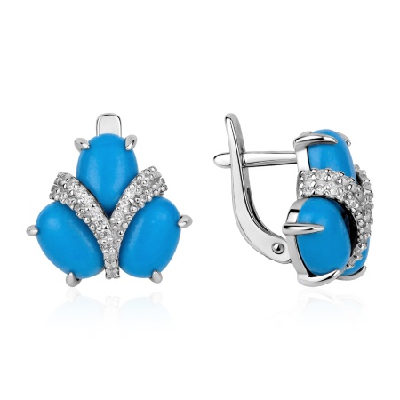 Серьги из серебра с бирюзой и фианитами 2340Б26332л от KRASNOE, металл Серебро, вставка Бирюза