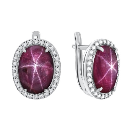 Серьги из серебра с рубинами звездчатыми и фианитами 2340940253-3 от KRASNOE, металл Серебро, вставка Рубин Звездчатый