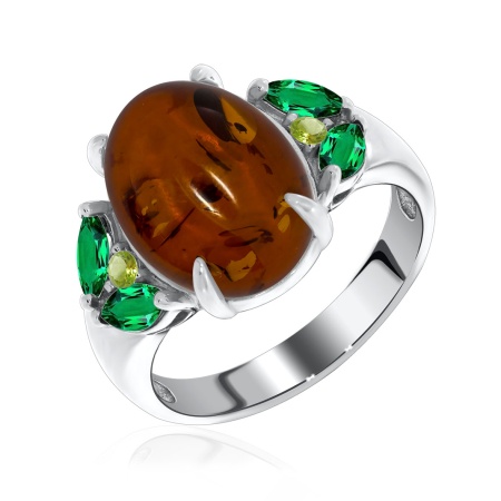 Купить кольцо из серебра с янтарем, ситаллами и фианитами в интернет-магазине KRASNOE Купить кольцо из серебра с янтарем, ситаллами и фианитами в интернет-магазине KRASNOE