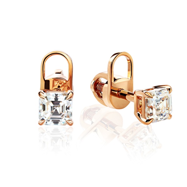 Пусеты из золота с муассанитами Eternal light 2100972766 от KRASNOE, металл Золото, вставка Муассанит