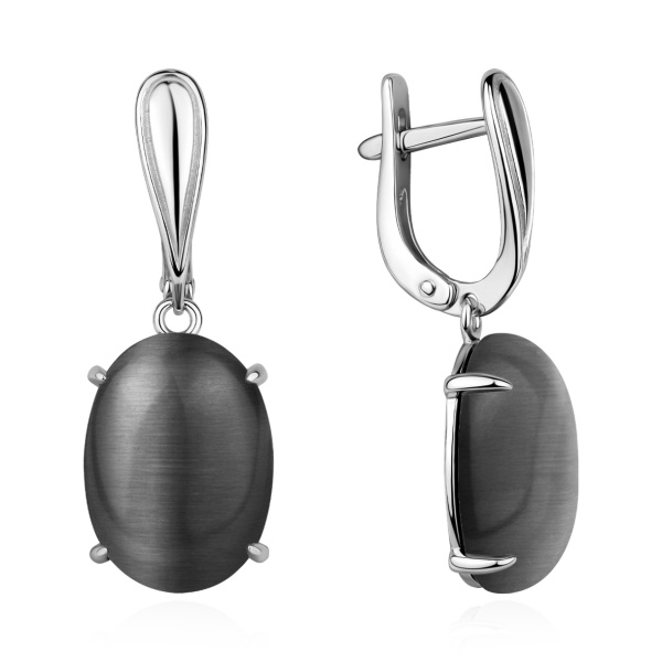 Серьги из серебра с кошачим глазом