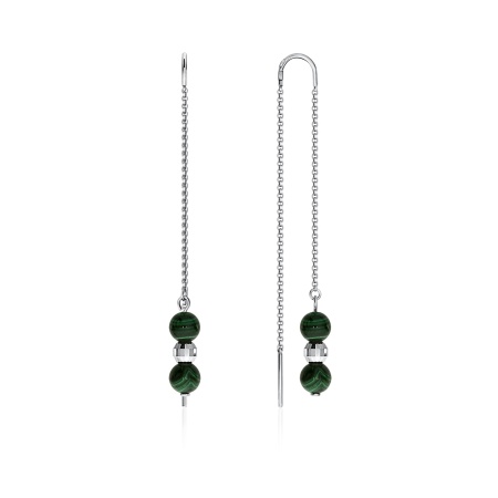 Серьги из серебра с малахитами 2340380714 от KRASNOE, металл Серебро, вставка Малахит