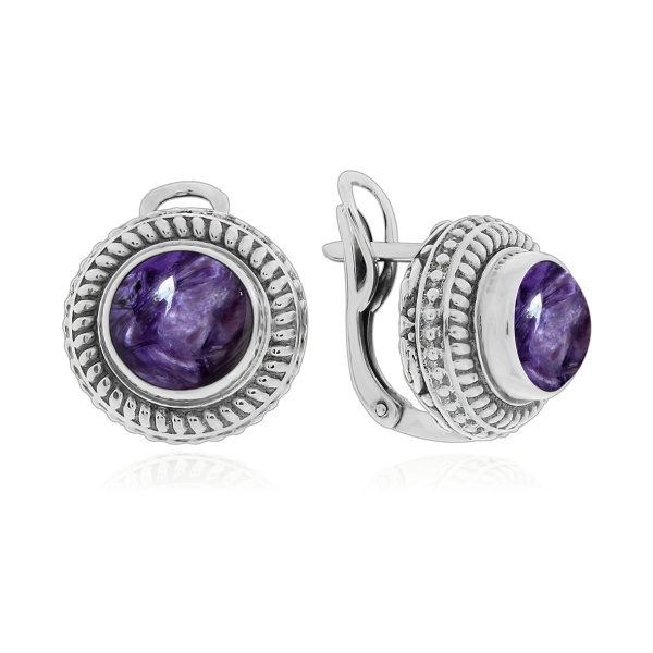 Серьги из серебра с чароитом