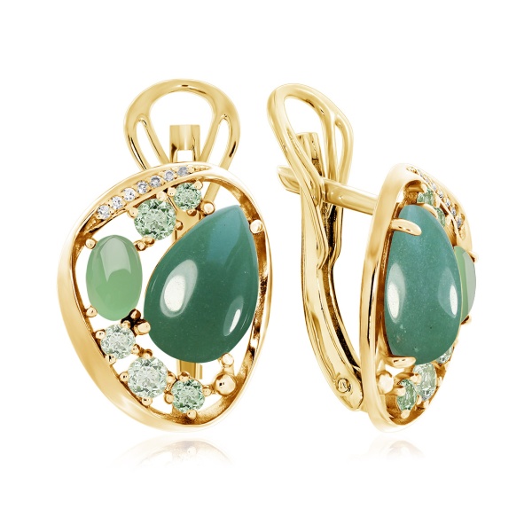 Серьги из серебра с авантюрин натур.ами, ситаллами и фианитами 2320361172-1-61 от KRASNOE, металл Серебро, вставка Авантюрин Натур. Серьги из серебра с авантюрин натур.ами, ситаллами и фианитами 2320361172-1-61 от KRASNOE, металл Серебро, вставка Авантюрин Натур.