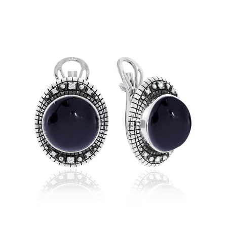 Серьги из серебра с агатами и фианитами