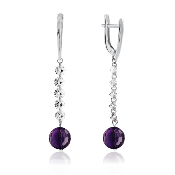 Серьги из серебра с аметист 2340060624 от KRASNOE, металл Серебро, вставка Аметист