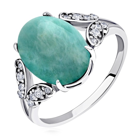 Купить кольцо из серебра с амазонитом и фианитами в интернет-магазине KRASNOE