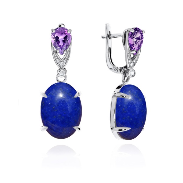 Серьги из серебра с лазуритами и фианитами 2340472315л-92 от KRASNOE, металл Серебро, вставка Лазурит