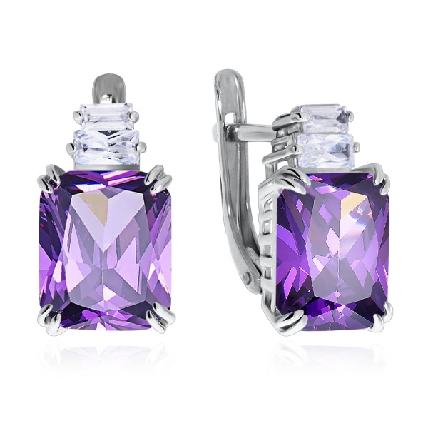 Серьги из серебра с кварцем и фианитами со скидкой