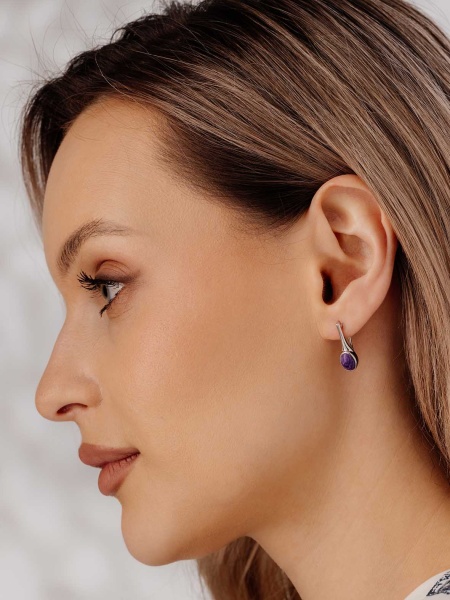 Серьги из серебра с чароитом в ювелирном интернет-магазине