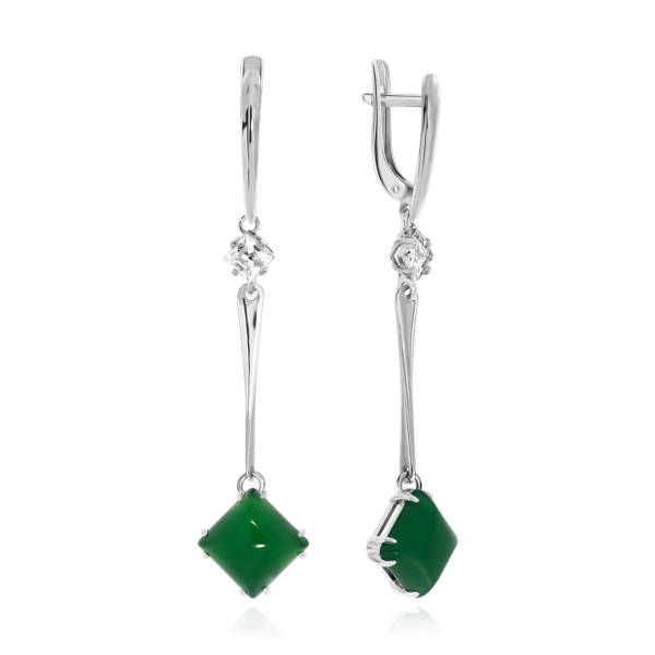 Серьги из серебра с агатами и фианитами