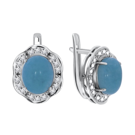 Серьги из серебра с амазонитами и фианитами 2340370141 от KRASNOE, металл Серебро, вставка Амазонит