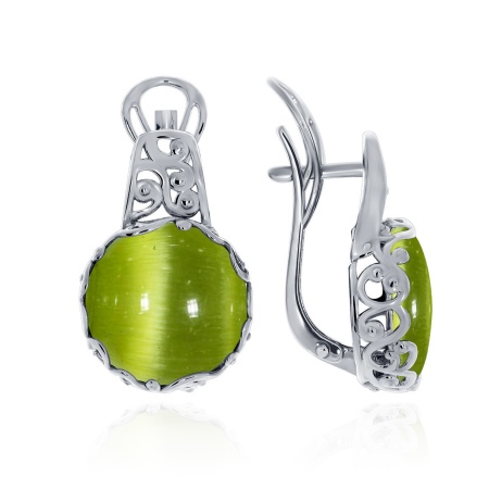 Серьги из серебра с кошачий глазами 2340260934-57 от KRASNOE, металл Серебро, вставка Кошачий глаз