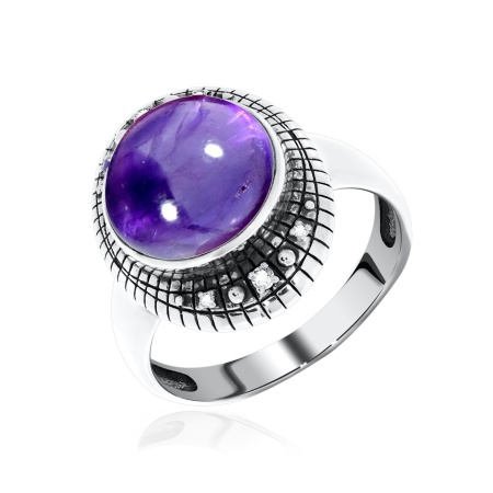 Купить кольцо из серебра с натуральным корундом и фианитами в интернет-магазине KRASNOE