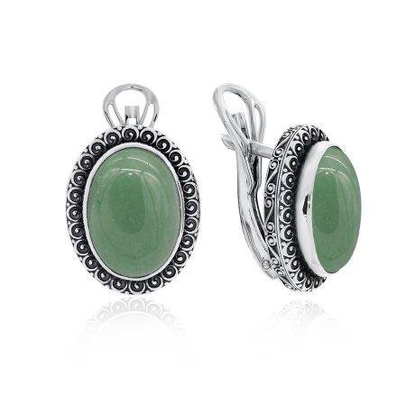 Серьги из серебра с нефритами 2310350956 от KRASNOE, металл Серебро, вставка Нефрит