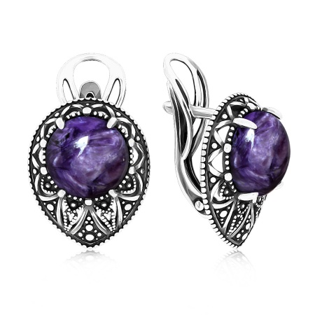 Серьги из серебра с чароитами 2310461868 от KRASNOE, металл Серебро, вставка Чароит