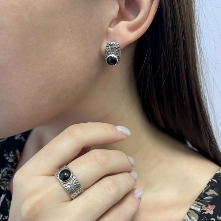 Купить кольцо из серебра с обсидианом в интернет-магазине KRASNOE