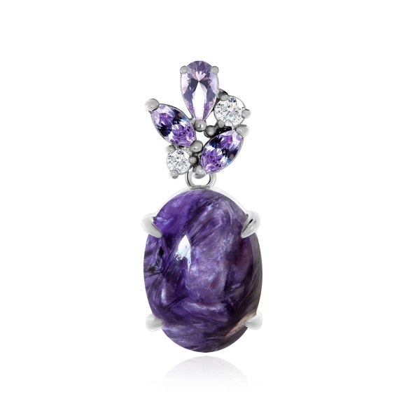 Купить подвеска из серебра с чароитом и фианитами