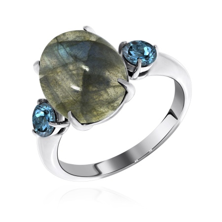 Купить кольцо из серебра с лабрадоритом и топазами в интернет-магазине KRASNOE Купить кольцо из серебра с лабрадоритом и топазами в интернет-магазине KRASNOE