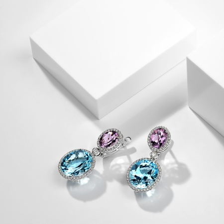 Серьги из золота с аметистами, топазами и бриллиантами plexus of radiance Серьги из золота с аметистами, топазами и бриллиантами plexus of radiance